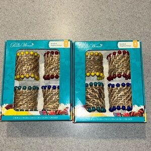 The Pioneer Woman Beaded Napkin Ring Set Natural Material 4 Colors 2 BOXES!!